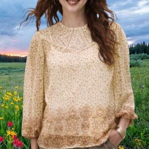 Matilda Jane Clothing Good Hart Bonneau Floral ombre Print flowy Blouse New sz S